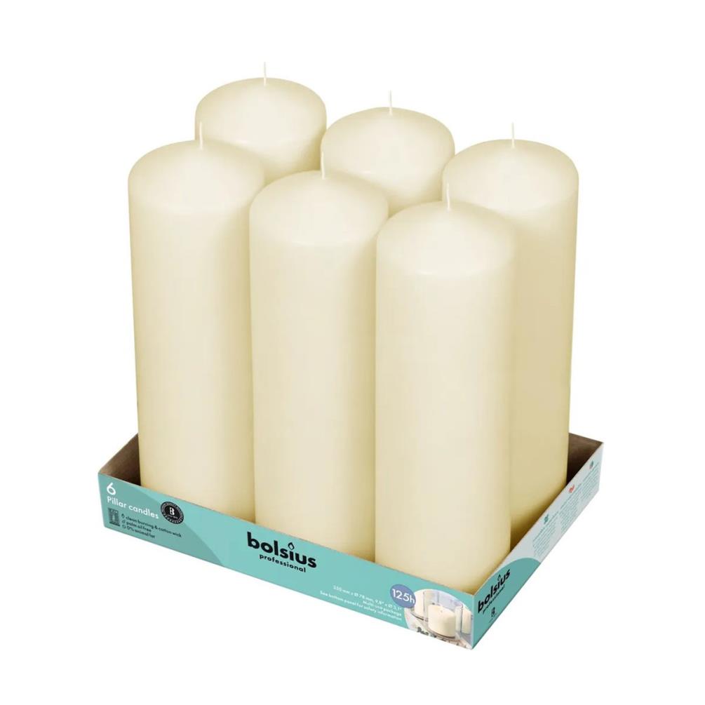 Bolsius Ivory Professional Pillar Candles 25cm x 8cm (Pack of 6) £40.49